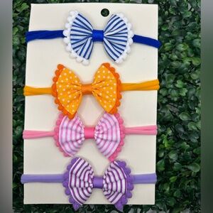Striped Bow Elastic Headband Set for Kids - Blue, Orange, Pink, Purple